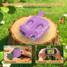 2-In-1 Kids Microscope Telescope, 2.0" 1000X Digital Microscope For Kids, HD Portable Education Telescope For Kids Birthday Festival Gift, Science Fun Toys For Children Age 4-12 Purple - Purple - View 2