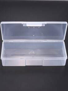 1pc Transparent Storage Box, Suitable For Nail Art, Cosmetics And Makeup Brushes, Odorless Organizer Box With Hinged Lid For Easy Access - Clear - View 4