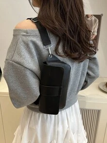 Túi đeo ngực/túi đeo hông/túi đeo chéo màu đen, dây đeo vai điều chỉnh được, khóa kéo, thích hợp cho hoạt động ngoài trời, thể thao, mua sắm, du lịch, nghỉ mát, quà tặng Ngày của Mẹ, quà tặng kỷ niệm, unisex. - màu đen - Xem 2