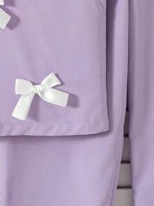 2件套女童休闲纯色蝴蝶结装饰圆领无袖上衣和长裤夏季套装 - 紫色 - 查看 7