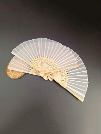 50/10/5/3/1pc Silk Hand Fan, Decorative Plain Fabric Fan, Wedding Gift, Folding Bamboo Fan, DIY Desktop Hanging Decor