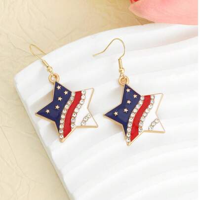 一对美国国旗元素耳环，水滴星形吊坠耳环，完美的7月4日节日饰品，爱国学院风耳环，日常佩戴