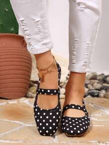 Giày bệt Mary Jane chấm bi dành cho nữ, màu đen, kiểu xỏ chân. - màu đen - Xem 5