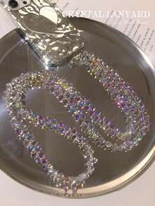 1pc Crystal Chain Long Necklace, Handmade Beaded Chain Made Of PP Material, Versatile For Hanging Phone, Bag, Crossbody Wear, Shiny Decorative Chain For Women, New Luxury Crystal Beaded Phone Lanyard, Elegant Shoulder Strap, Fashionable Phone Charm, Back To School Season - Multicolor - View 3