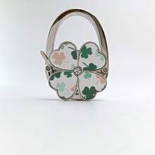 1pc Elegant Four-Leaf Clover White Foldable Handbag Hook - Fashionable Aluminum Alloy Wallet Desktop Hanger With Heart-Shaped Floral Decor, Stylish Metal Bag Stand Suitable For Fashion Accessory Lovers - Multicolor - View 20