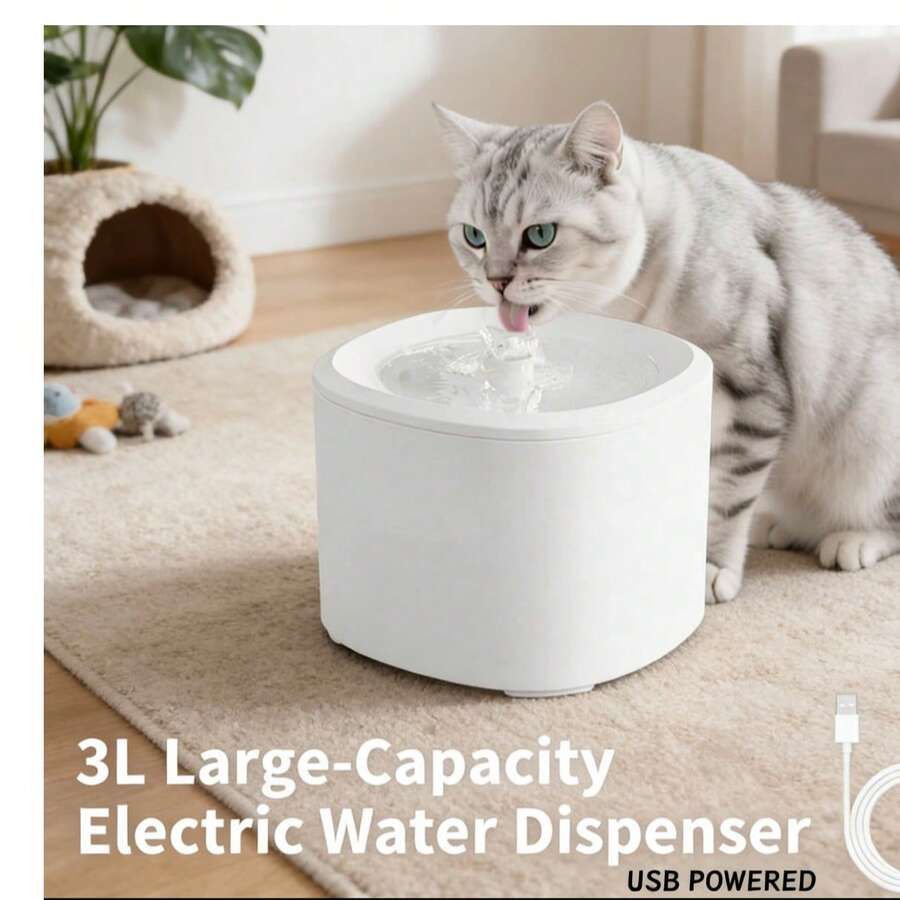 Cat Water Fountain - Pet Drinking Dispenser | Automatic Water Dispenser | 3L Kitten USB Filtered Quiet Fountain For Cats Dogs Multi Pet Home Travel Vacation,Quiet Pump And Faucet Design - 3公升 - 查看 1