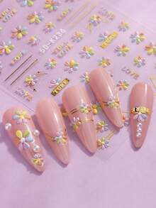 Miếng dán móng tay kiểu Pháp 5D bằng acrylic, khung vàng, họa tiết hoa tình yêu, hình dập nổi, hình hoa cúc, họa tiết in hoa, dụng cụ làm móng mùa hè, phụ kiện salon. - Nhiều màu - Xem 5