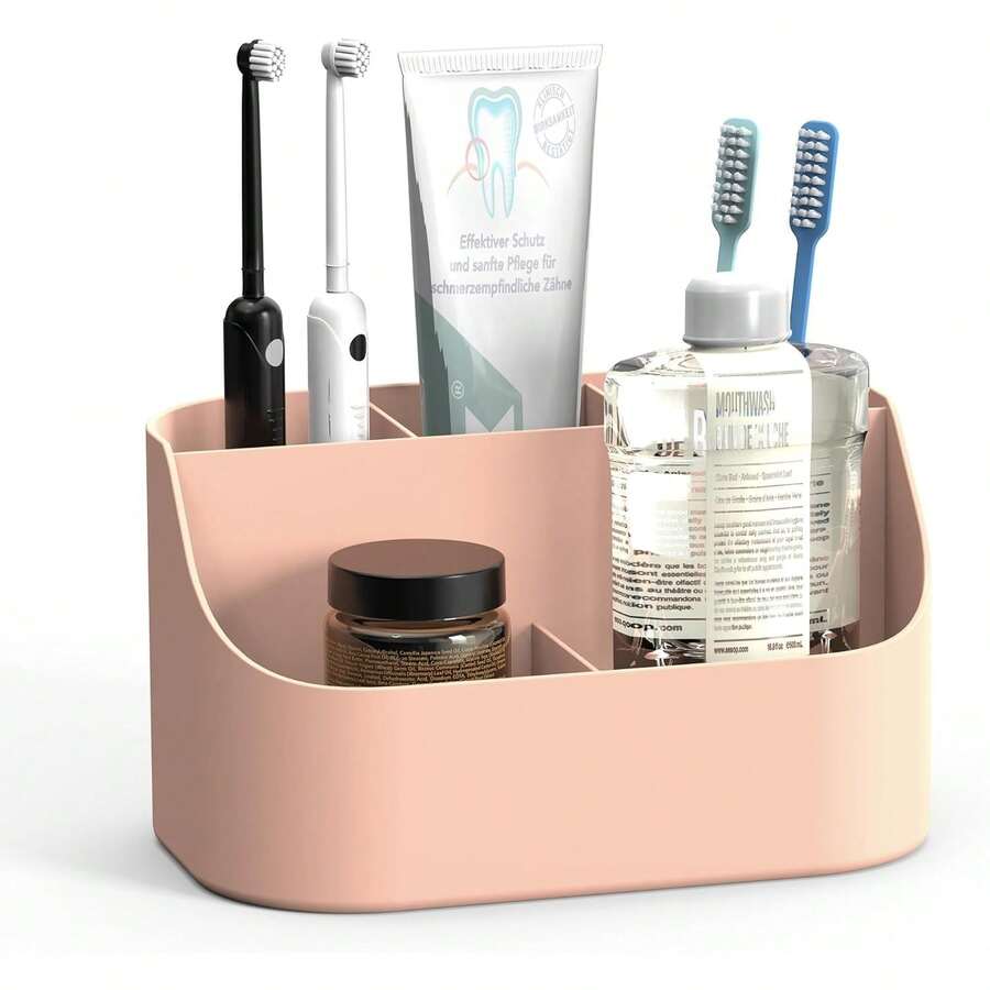 Countertop Toothbrush Holders For Bathrooms, Plastic Toothpaste And Electric Tooth Brush Holder Storage Caddy Stand For Shower, 5 Slots Cute Kids Bathroom Counter Organizer For Vanity, White - Hồng - Xem 1