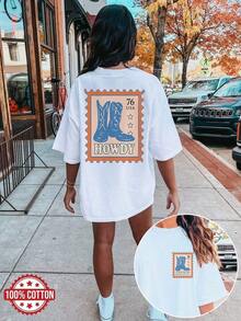 Women's Oversized Vintage Western Cowboy Graphic-Shirt - Oversized Drop Shoulder Short Sleeve Crew Neck Casual Tee With Howdy Print & Cowboy Hat Design Unisex Short Sleeve Graphic Tee Casual Crewneck-Shirt Western Graphic Tees Men Clothes Camisas Para Hombre Graphic Tees Women Clothes Summer Tops Summer Clothes Graphic Tee Shirts - 白色 - 查看 6