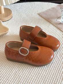 1 Pair Girls Woven Mary Jane Shoes, 2025 Spring/Autumn New Kids Soft Bottom Leather Shoes, Korean Style Versatile Toddler Princess Shoes - Brown - View 4