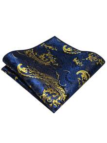 1/2/3/4/5 Pcs Set Navy Blue & Gold Paisley Necktie, Pocket Square, Silver Tie Clip, Cufflinks And Lapel Pin, For Men's Workplace, Business, Meetings, Weddings - Navy Blue - View 3