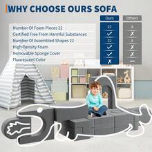 Sofá modular infantil de 22 piezas en espuma – Bloques suaves y confortables para juego creativo y educativo – , fácil de limpiar, estimula la creatividad - Gris - Ver 5
