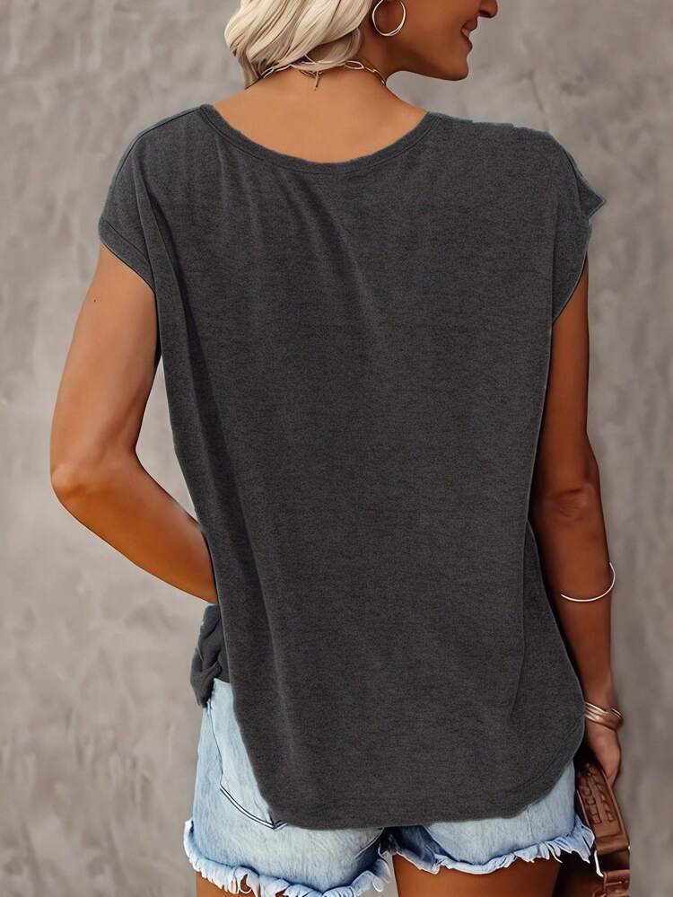 2pcs Solid Color V-Neck T-Shirt, Casual Short Sleeve Tee, Women Summer - Multicolor - View 2