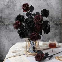 6 Stücke künstlicher schwarzer/schwarz-weißer/burgunderroter Rosenstrauß, dunkles Thema, hochwertige Dekoration für Halloween, Weihnachten, Valentinstag, Ostern, ewige Hochzeit, elegante Anordnung, unverzichtbar für Innenarchitekten, Party-Tischdekoration, geeignet für alle Jahreszeiten - Verschiedenfarbig - Übersicht 5