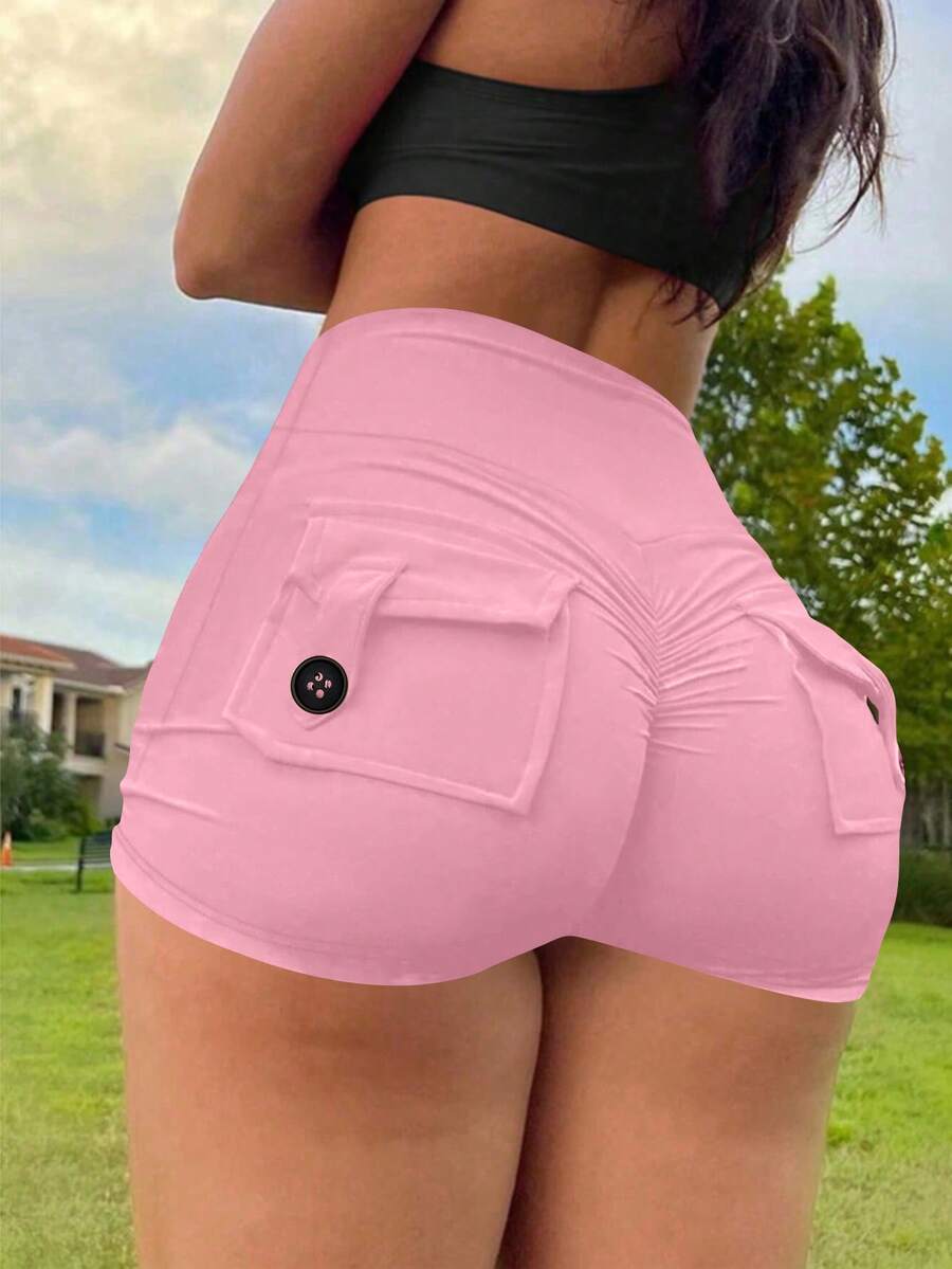Quần short nữ AITYI Studio, ôm dáng, thời trang, thiết kế tinh tế, tôn dáng, gợi cảm, phù hợp cho tập thể dục và hoạt động ngoài trời, màu hồng mùa hè. - Hồng - Xem 1