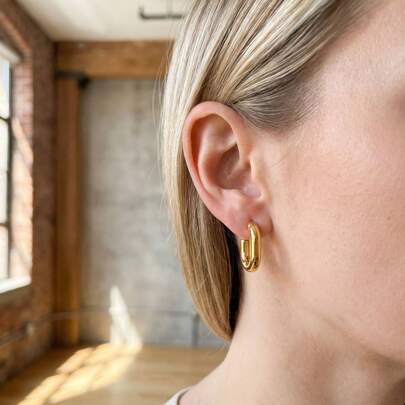 2/4/6 Pcs Chunky C-Hoop Stud Earrings For Women, Minimalist Thick Tube Jewelry ,Suitable For Women To Wear Daily And For Attending Parties And Gatherings