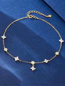 1pc S925 Sterling Silver Four-Leaf Clover Anklet, Woodland Chic Style, Designed For Sweet And Artistic Girls, Adjustable Clasp, Perfect Gift For Bestie Or Birthday - Four-leaf Clover - View 13