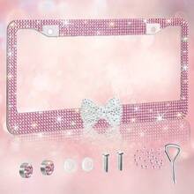 Easypie Selection 单只装或双只装闪亮车牌架，设计优雅，镶嵌水钻，采用优质不锈钢材质，配有蝴蝶结，女士适用。 - A - 查看 15