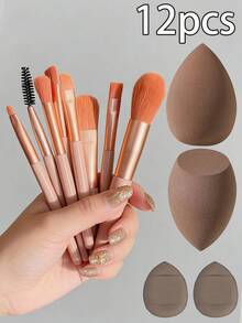 12/1 Set Makeup Brush Set, Portable Eyeshadow & Blush Brush Set, Cleansing Sponge Tools, Makeup Sponge, Makeup Tool Set Includes 8 Makeup Brushes + 4 Makeup Sponge Puffs, Cleansing Tools, Face Brush, Eye Brush, Brow Brush, Foundation Brush, Blush Brush, Stippling Brush, Concealer Brush, Makeup Sponge, Makeup Sponge, Soft Bristle Makeup Brushes - Multicolor - View 12