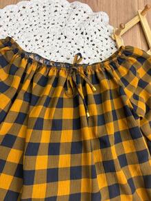 Women's Plaid Shirt, Plus Size  Style Blouse, Long Sleeves, Sizes GG, G1, G2, G3 - Marrom-duna - View 3