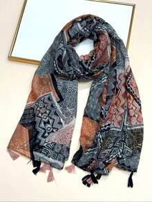 1 chiếc khăn quàng cổ nữ đơn giản in họa tiết, khăn quàng cổ thời trang, khăn choàng chống nắng đi biển mới, khăn choàng chất liệu giả vải lanh dành cho nữ. - Nhiều màu - Xem 9