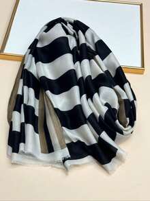 1pc Women's Simple Printed Scarf, Fashion Scarf, New Sunscreen Beach Shawl, Cotton Linen Feel Shawl For Women - Multicolor - View 2