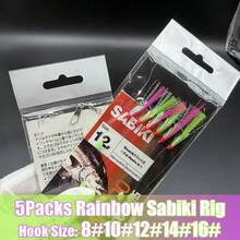 5包彩虹色沙比基钓组，5袋/30个鱼钩，适用于海钓，配有夜光珠和高碳钢鱼钩，可有效钓获大西洋鲭鱼、沙丁鱼、凤尾鱼、条纹鲈鱼、蓝鱼、金枪鱼等鱼类，钓鱼配件 - 玫紅色 - 查看 5