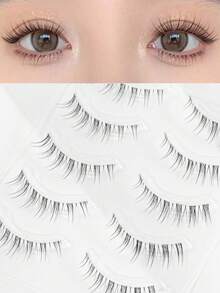5 Cặp mi giả thân trong suốt hiệu ứng tự nhiên, nối mi, cong mềm mại, kiểu hoạt hình, trang điểm hàng ngày, mi giả dạng dải giúp mắt to hơn. - màu đen - Xem 1