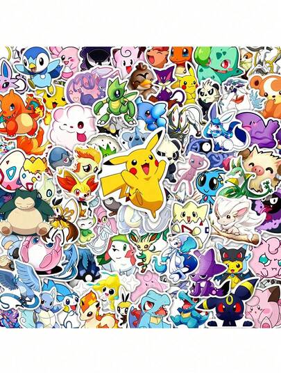 pokemon Stickers 100 Pieces - Waterproof Vinyl, Cute Cartoon Decals For Kids Laptop Water Bottle Scrapbooking