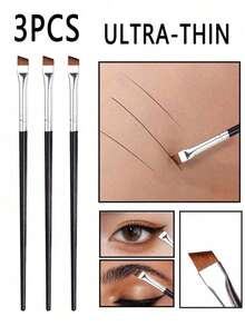 Bộ 3 cọ trang điểm mắt hình lưỡi liềm, cọ kẻ mắt nước, cọ kẻ lông mày siêu mảnh, đầu vát và đầu dẹt, dụng cụ không thể thiếu cho người mới bắt đầu. - màu đen - Xem 4