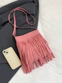 1pc Autumn/Winter Retro Bohemian Style Tassel Square Handbag, Casual Minimalist, Can Be Worn As Shoulder Or Crossbody Bag, Versatile Style Suitable For Leisure, Travel And Party - Tassel Crossbody Bag 4 - View 5