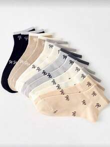 5 Pairs Women's Cute Breathable Bow Pattern Short Socks, Simple Comfortable Boat Socks, White And Black, Suitable For Daily Casual Wear In Autumn/Winter And All Seasons - Multicolor - View 6