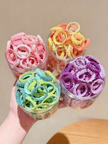 50pcs Girls' Everyday Versatile Ruffle Hair Ties, Sweet Daily Hair Scrunchies, Essential For Students - Multicolor - View 1