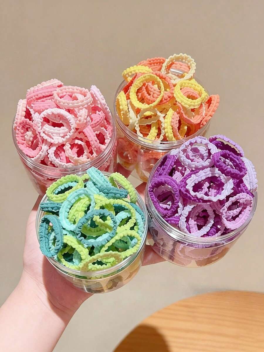 50pcs Girls' Everyday Versatile Ruffle Hair Ties, Sweet Daily Hair Scrunchies, Essential For Students - Multicolor - View 1