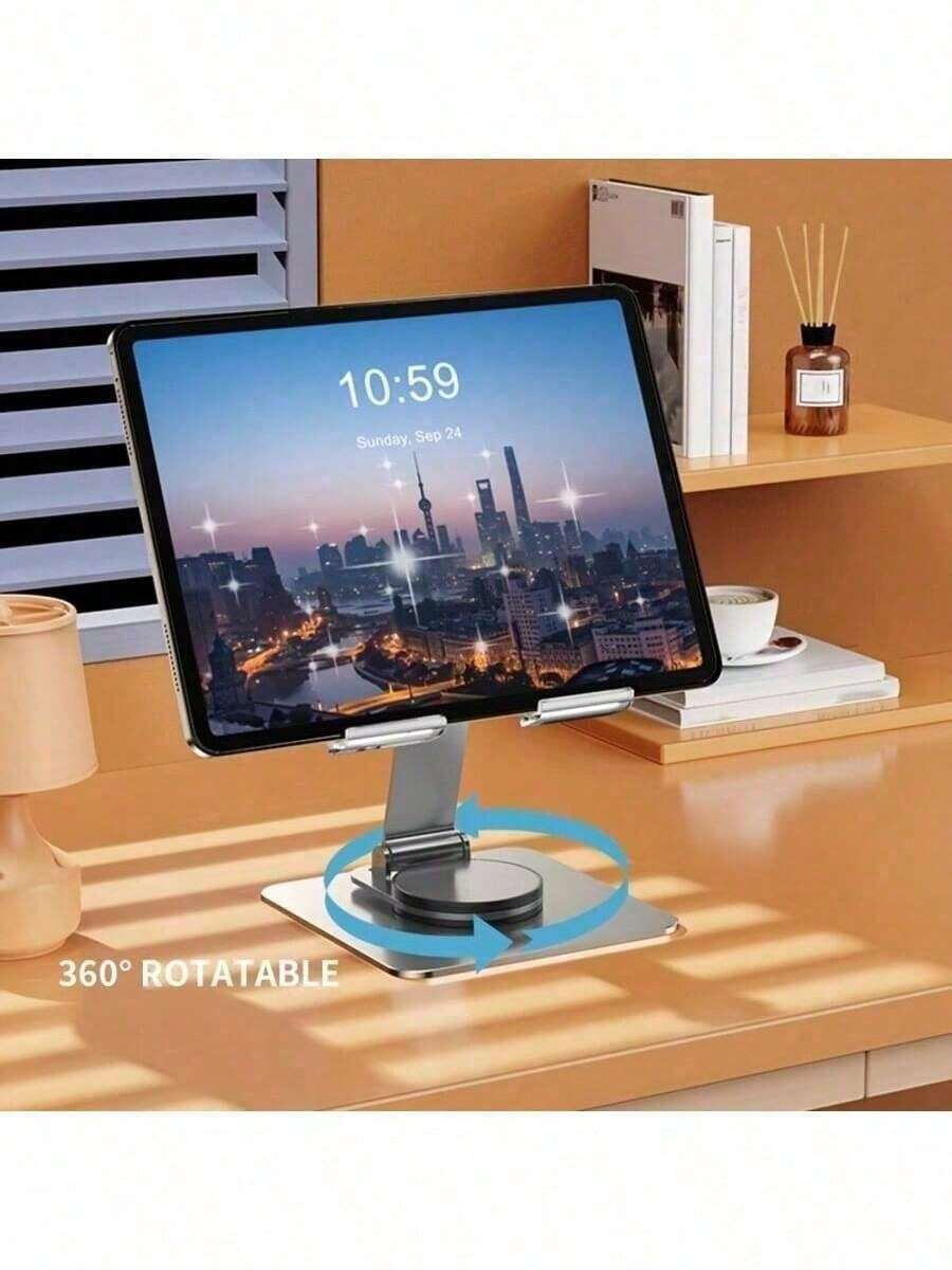 Giá đỡ máy tính bảng di động, đế kim loại chắc chắn + giá đỡ máy tính bảng để bàn xoay 360°, giá đỡ điện thoại và máy tính bảng đa năng bằng tấm acrylic sáng tạo + đế kim loại màu bạc - Xem 1
