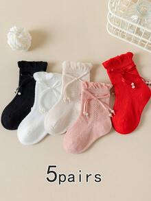 5 đôi tất mềm mại, thoáng khí, kiểu dáng công chúa, có nơ trang trí, thích hợp cho bé sơ sinh, dự tiệc sinh nhật, mặc thường ngày, đi nghỉ lễ và sử dụng hàng ngày. - Nhiều màu - Xem 2