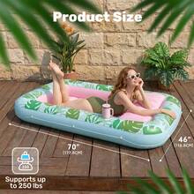 70"X46" Inflatable Tanning Pool Float Hammock Lounger, Blow Up Suntan Tub Bed Raft, Water Lounge Floatie & Ice Bath Tub Beach OLNK - Cyan Pink - View 1