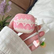 粉色草莓蓝牙耳机保护套，带吊坠，亚克力防摔保护壳，兼容苹果 1/2/3/4/Pro/Pro2/Pro3 - 粉色 - 查看 3