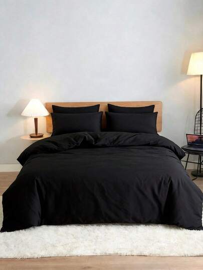 Solid Color Cotton Duvet Cover Set – 70% Cotton, Made In Turkey