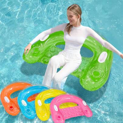1pc Inflatable New U-Shaped Solid Color Lounger Float, PVC Material Portable Design With Handle, Swimming Pool Water Floating Seat Pad, Inflatable Swimming Pool Toy