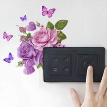 1pc Purple Rose & Butterfly Switch Sticker, Removable Floral Wall Decal, Waterproof Romantic Decoration For Light Switch And Outlet - one-size - View 7