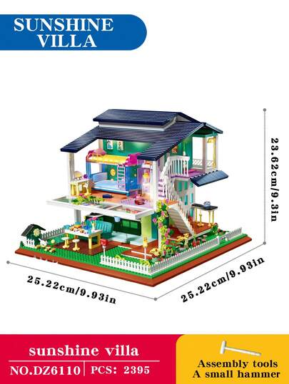 别墅风格街道积木 - 创意城市景观拼装玩具。搭建富有想象力的建筑模型，家居装饰，成人收藏模型套装，装饰品，生日或圣诞礼物。适合14岁及以上人群。拼装玩具套装，迷你房屋模型装饰，附带拆卸工具，非电子元件，不含LED灯条。