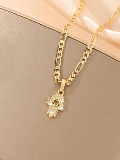  14K Gold Plated Copper Necklace, Featuring Protective Hand And Evil Eye Dual Element Design, Meaning To Protect The Wearer And Bring Good Luck, Unisex Style, Religious Style Fashion Accessory, Ideal Daily Wear Jewelry