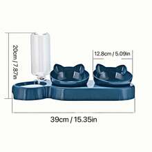 Cuencos para mascotas con alimentador de agua, diseño de oreja inclinado, juego de cuencos para agua y comida para gatos con botella de agua por gravedad para protección del cuello, 3 en 1 - Rosa - Ver 3