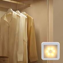 1/3/4 piezas Luz nocturna con sensor de movimiento, lámpara de pared decorativa interior con sensor PIR inteligente, luz de trayecto de iluminación, con 6 bombillas LED incorporadas, luz nocturna inalámbrica con batería, adhesivo doble cara portátil, estilo minimalista - Lámpara de pared con sensor - Ver 6