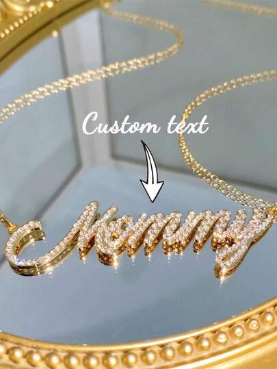 1 chiếc vòng cổ tên đính kim cương lấp lánh tùy chỉnh, chất liệu thép không gỉ, kiểu dáng thời trang xuân/hè, unisex, phong cách tối giản, món quà hoàn hảo cho bạn gái, mẹ và bạn bè.