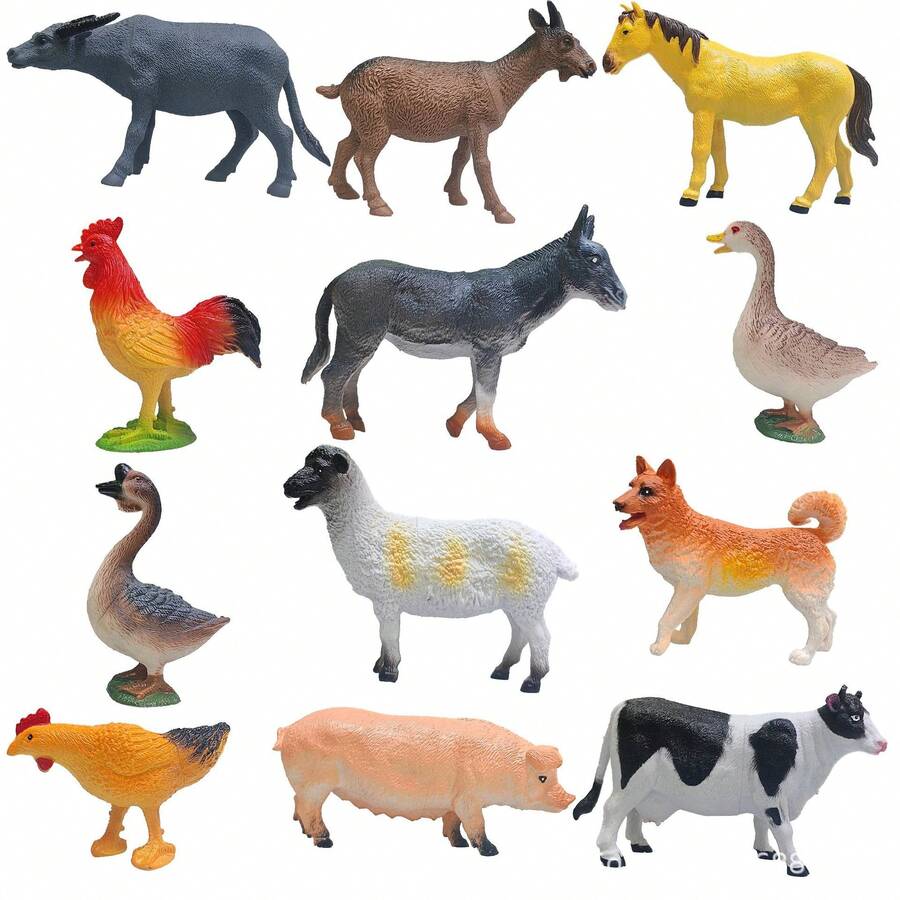 2pcs Miniature Farm Animal Realistic Model, Cow, Sheep, Duck, Puppy, Piglet Figurines - Multicolor - View 1