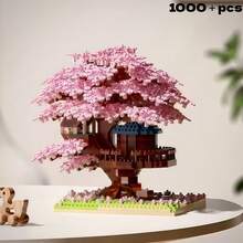 微粒积木樱花树屋模型（无灯光），复古街景，浪漫温馨摆件，ABS树脂材质，3D拼装成人玩具，减压小玩意，课堂奖励小礼物，情人节/春季/婚礼季/父亲节/母亲节/生日惊喜礼物 - 彩色 - 查看 11