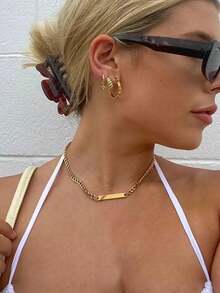 1pc Stainless Steel Waterproof Non-Fading Punk Style Long Bar Mirror Polished Hexagonal Rolo Chain Necklace, Suitable For Women's Daily Wear - Gold - View 5