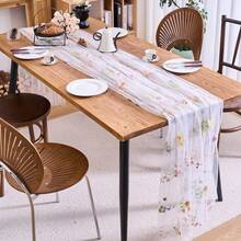 1pc 70*400cm Floral Tablecloth, 10ft Embroidered Sheer Spring Wildflower Tablecloth, Seasonal Summer Butterfly Kitchen Dining Room Gauze Decor For Wedding, Baby Shower, Birthday Party - Multicolor - View 11